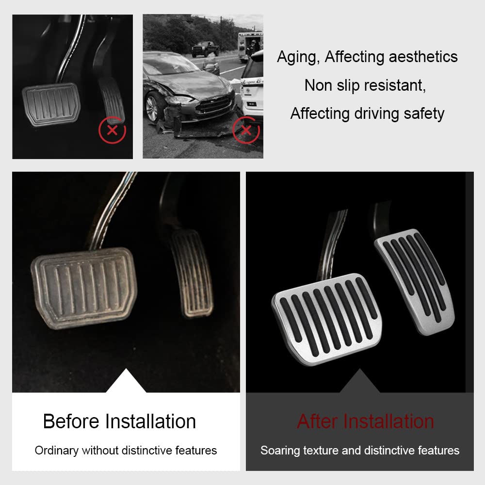 Fundas Antideslizantes Para Pedales Tesla Model Y/3 - Aleación Aluminio, Tiras Gel Silicone, Colores Negro/Rojo