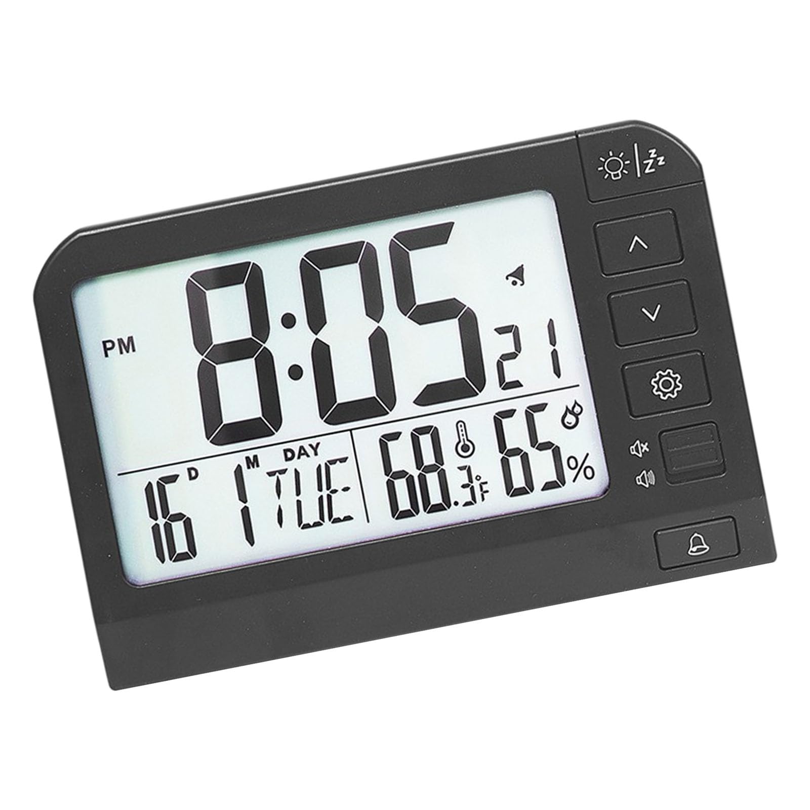carotoe Quiet Operations Large LCD Digital Alarm Clock with Backlight Temperature Humidity Display 12 / 24H Desk Clock for Student Night Lamp