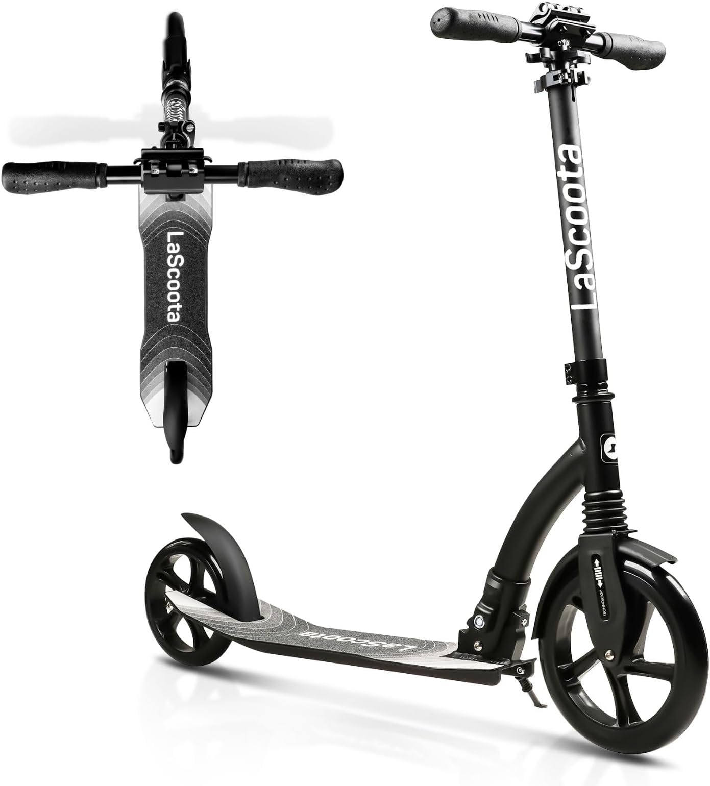 LaScoota Foldable Adult Scooter - Also Great as a Scooter for Kids Ages 8-12 & Teenagers 11-15 - Big 200mm Wheels - Kick Scooters With Shock Absorption - Great Gift - Up to 105kg