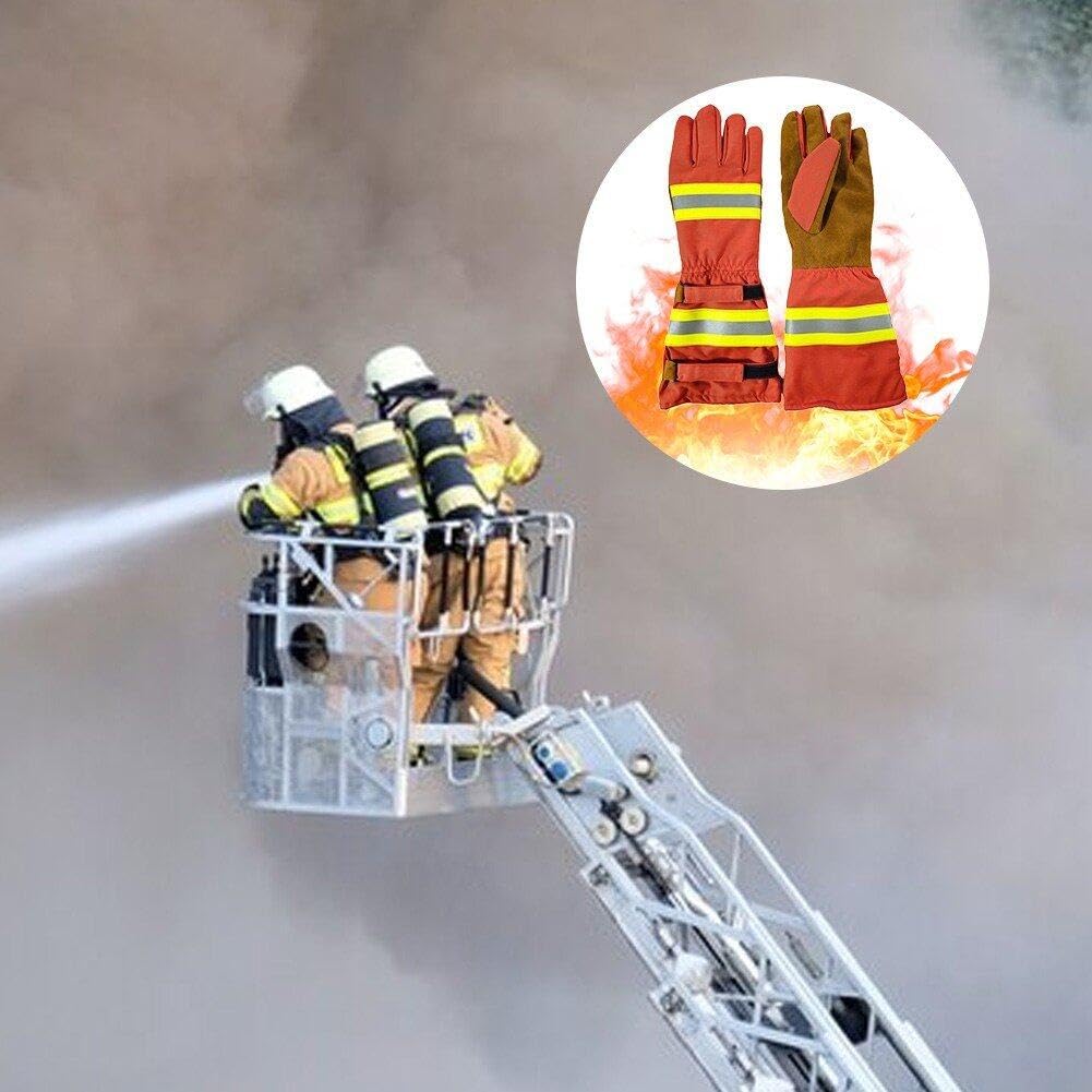 Guanti Antincendio, Guanti Professionali per Vigili del Fuoco, Resistenza Calore E Resistenza alla Fiamma, Guanti Lavoro di Sicurezza a Maniche Lunghe con Striscia Riflettente