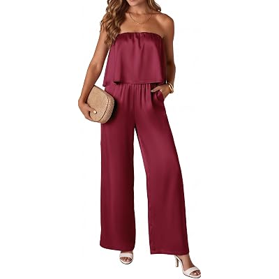 KIRUNDO Jumpsuits For Women Dressy 2026 Summer Satin Strapless Romper Flowy Tube Top Spring One Piece Vacation Outfits