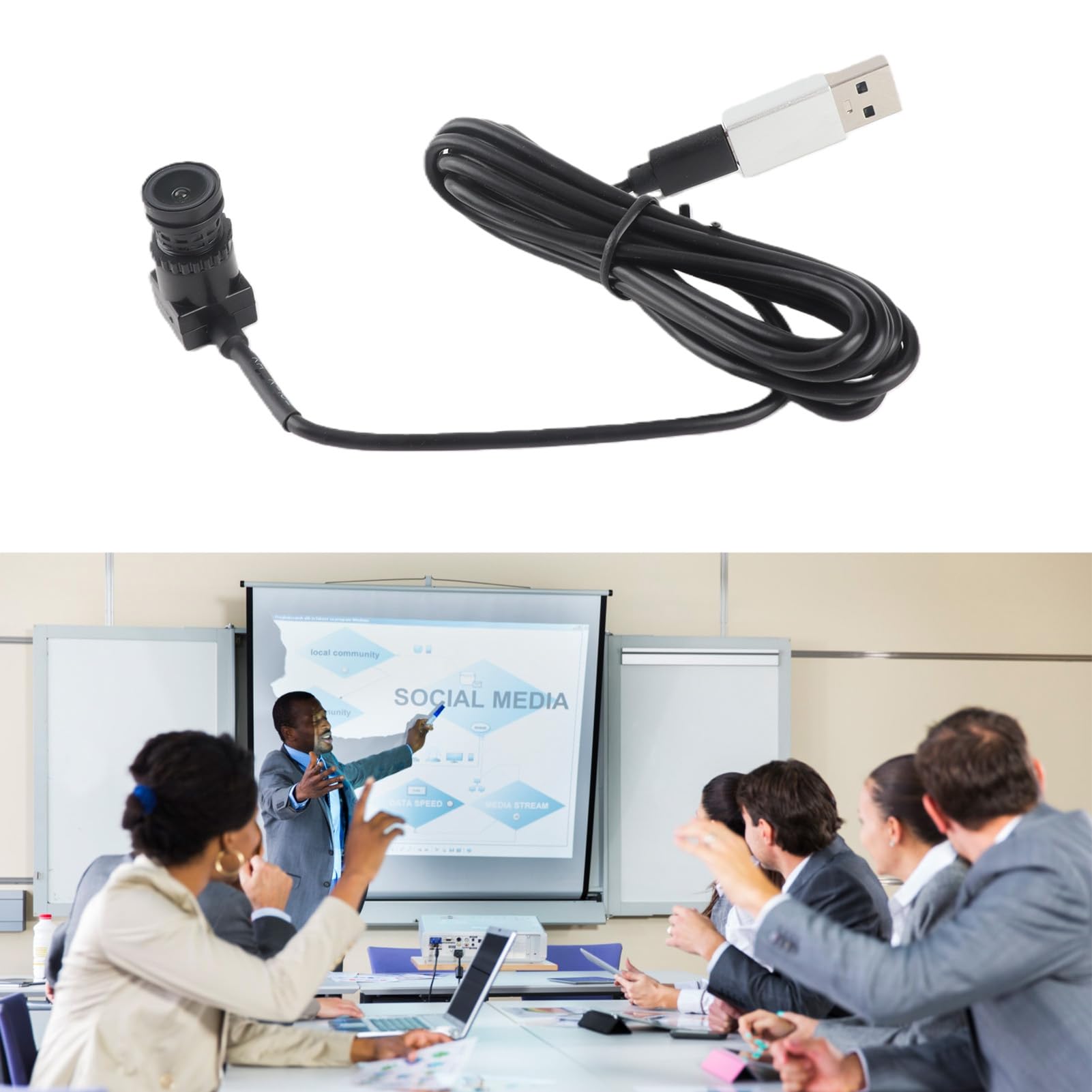 VBESTLIFE Webcam Centrale, 1080P Tipo C Webcam USB con Microfono per Laptop, Smartphone, per Live Streaming, Riunione, Cavo da 1,5 M