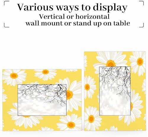 Miniatura 4 de Marco de fotos de flores de margaritas de 8 x 10 pulgadas, marco de fotos de madera amarillo floral para colgarmesa, marcos de fotos de escritorio,