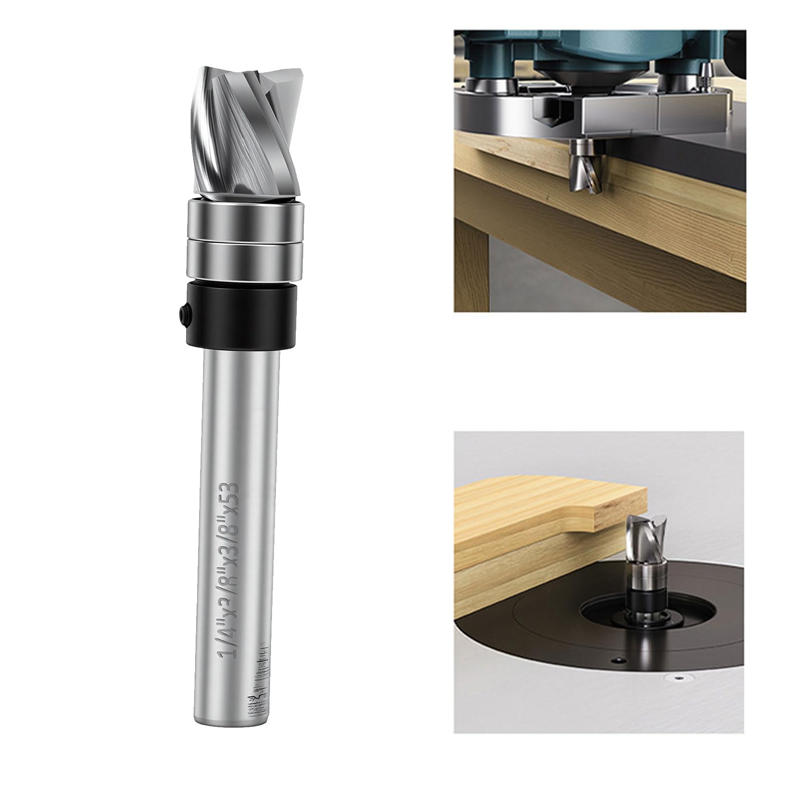 Jiawu Punta per Fresatura a Filo, 3 Taglienti con Gambo da 1/4 di Pollice Punta per Modello Cuscinetto Superiore, Punte per Fresatura per Legno con Puntas in Carburo