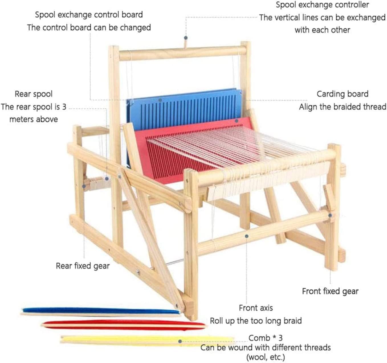 Weefgetouw, doe-het-zelf handbrei-weefmachine Creativiteit Weefframe- weefgetouw, multi-ambachtelijk houten weefgetouw met gemengde garens, stelstang, kam voor beginnende studenten, volwassenen Weefgetouw, doe-het-zelf handbrei-weefmachine Creativiteit Weefframe- weefgetouw, multi-ambachtelijk houten weefgetouw met gemengde garens, stelstang, kam voor beginnende studenten, volwassenen