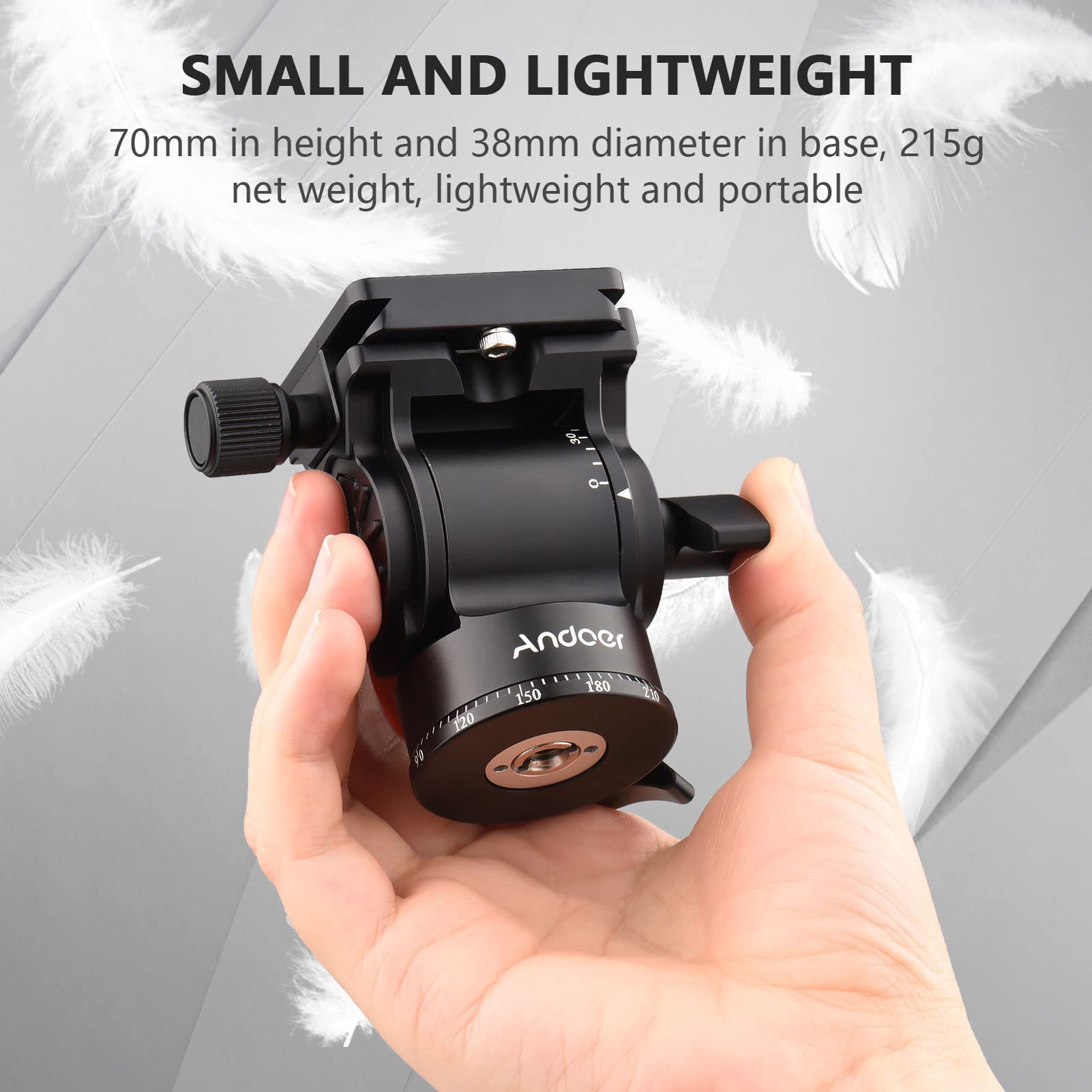 Andoer Camera Video Fluid Head Pan Tilt Tripod Head Panorama Ballhead Tripod Mount 1/4 Inch Tornillo 10kg / 22lbs Capacidad de Carga con manija Desmontable 2pcs Placa de liberación rápida