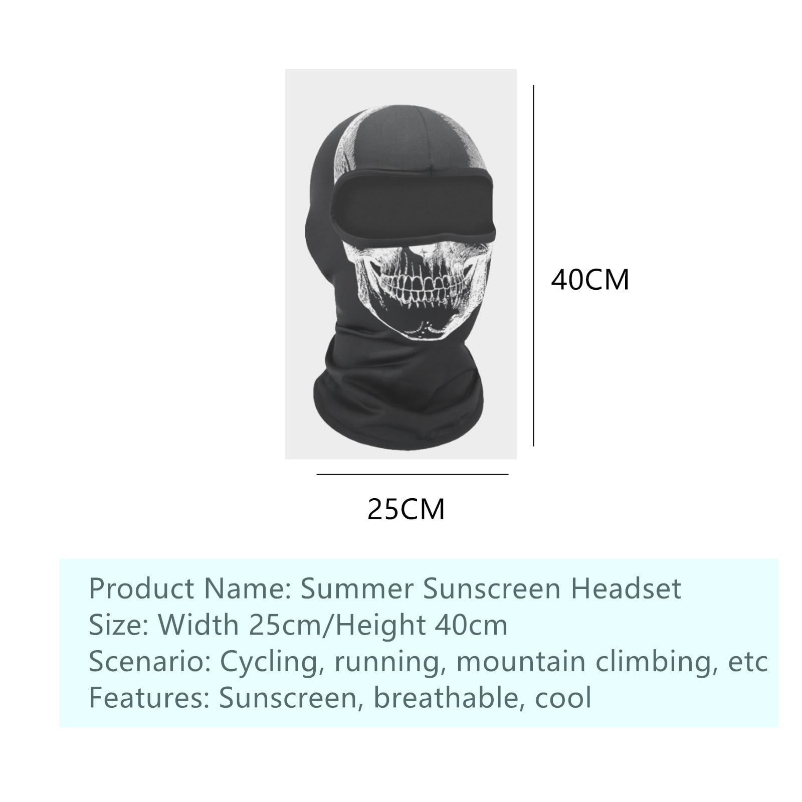 DAYAN - Passamontagna da moto con stampa teschio, leggero, traspirante, assorbe il sudore, protezione UV, per ciclismo, cosplay