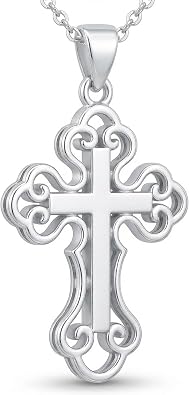 Small Orthodox Cross Necklace for Women 925 Sterling Silver, Rhodium Plated
