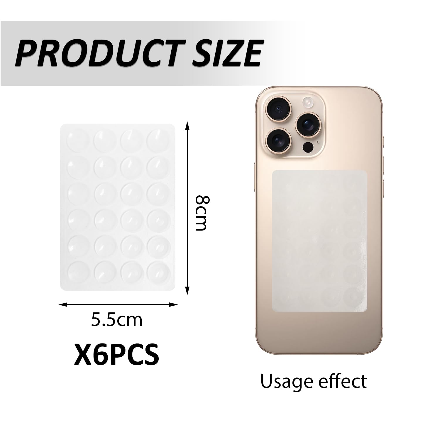 Confezione da 6 Ventose per Cellulare Trasparenti, Ventose in Silicone Rettangolari, Supporto per Cellulare in Silicone Autoadesivo, Accessori per Cellulare