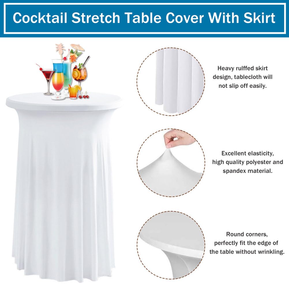 80cm Nappe Mange Debout pour Table Haute avec Jupe, 2/3/4/5pcs Housse pour Table Haute de Reception Ronde, Nappe de Cocktail pour Mariage événement Bistrot,Champagne,3pcs