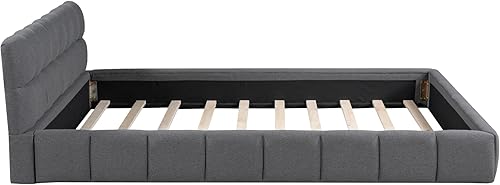 Miniatura 87 de Base de cama LED tapizada tamaño Queen, plataforma flotante de terciopelo con cabecero, MDF moderna y cama de madera contrachapada (beige-081)