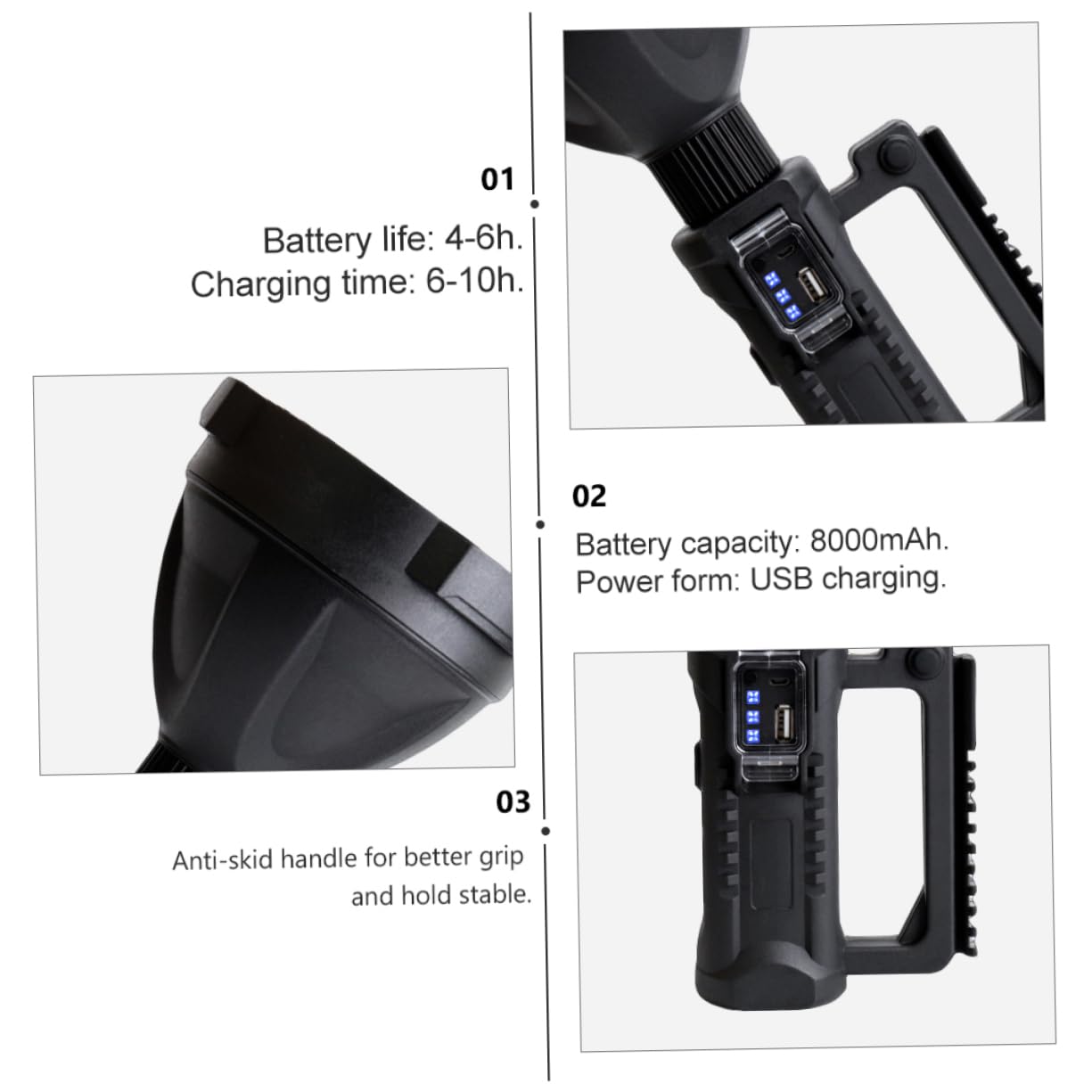 Housoutil Torcia LED Ricaricabile USB 8000mah Torcia di Emergenza Portatile per Esterni per Escursionismo Caccia Resistente All'uso Intenso