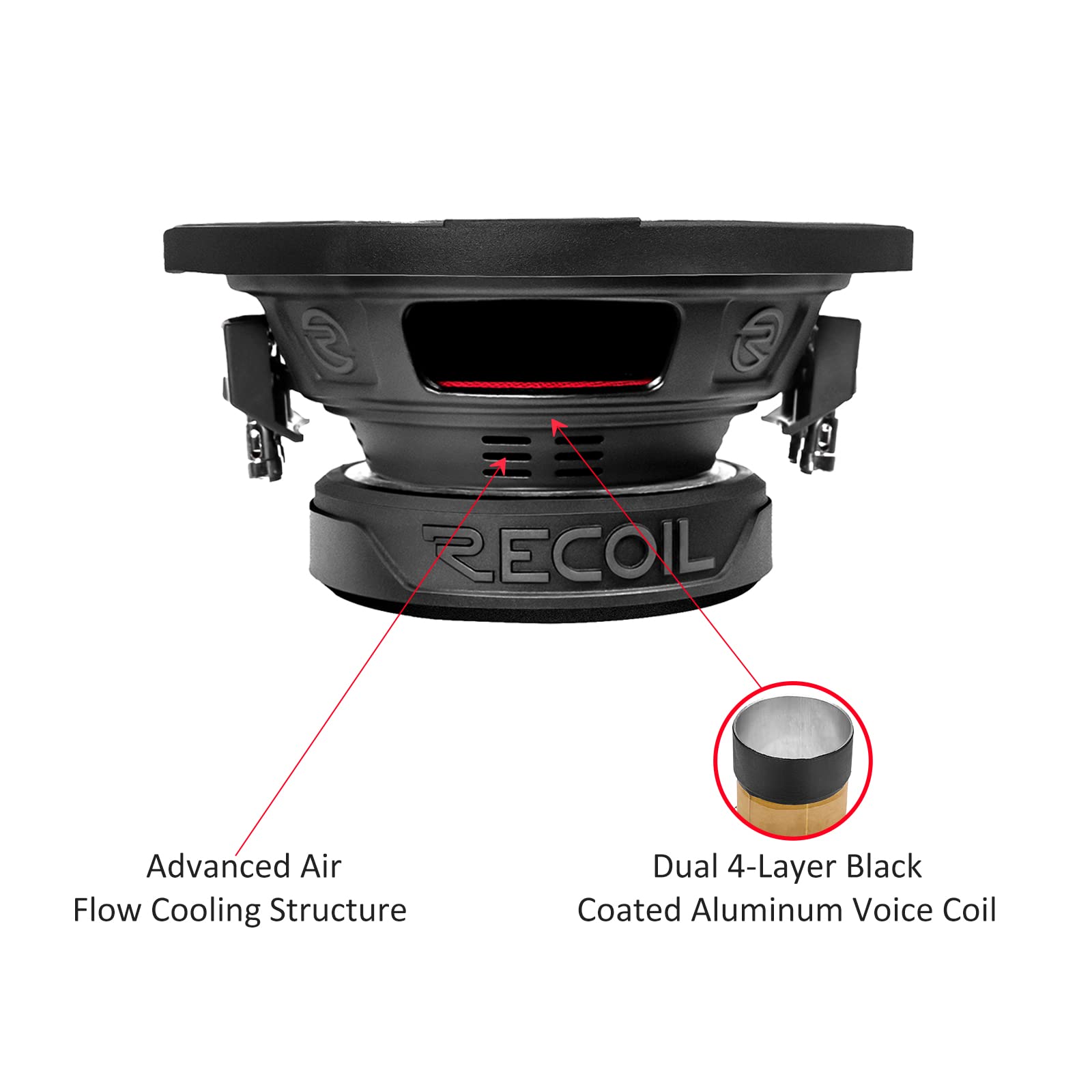 RECOIL IRW8D4 Subwoofer Coche 20cm (8") Doble Bobina 4 Ohm 400W MAX | 200W RMS, Bobina 4 Capas 2", Cono Papel Competición, NBR, Refrigeración Avanzada, Par