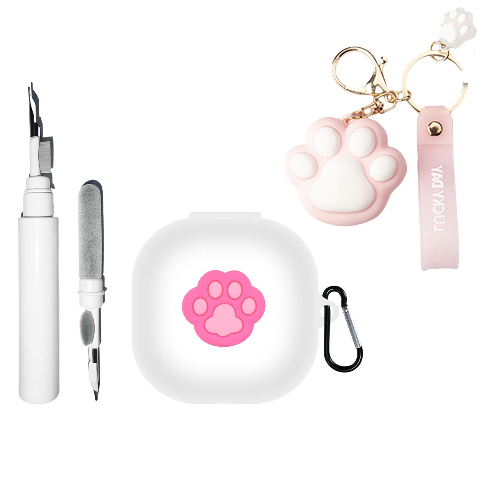 [4 in 1] SKPY Silicone Case Compatible with SHOKZ OpenFit 2 with Pendant & Keychain, Cute Cartoon Cat's Paw Shockproof Protective Case for Men Women