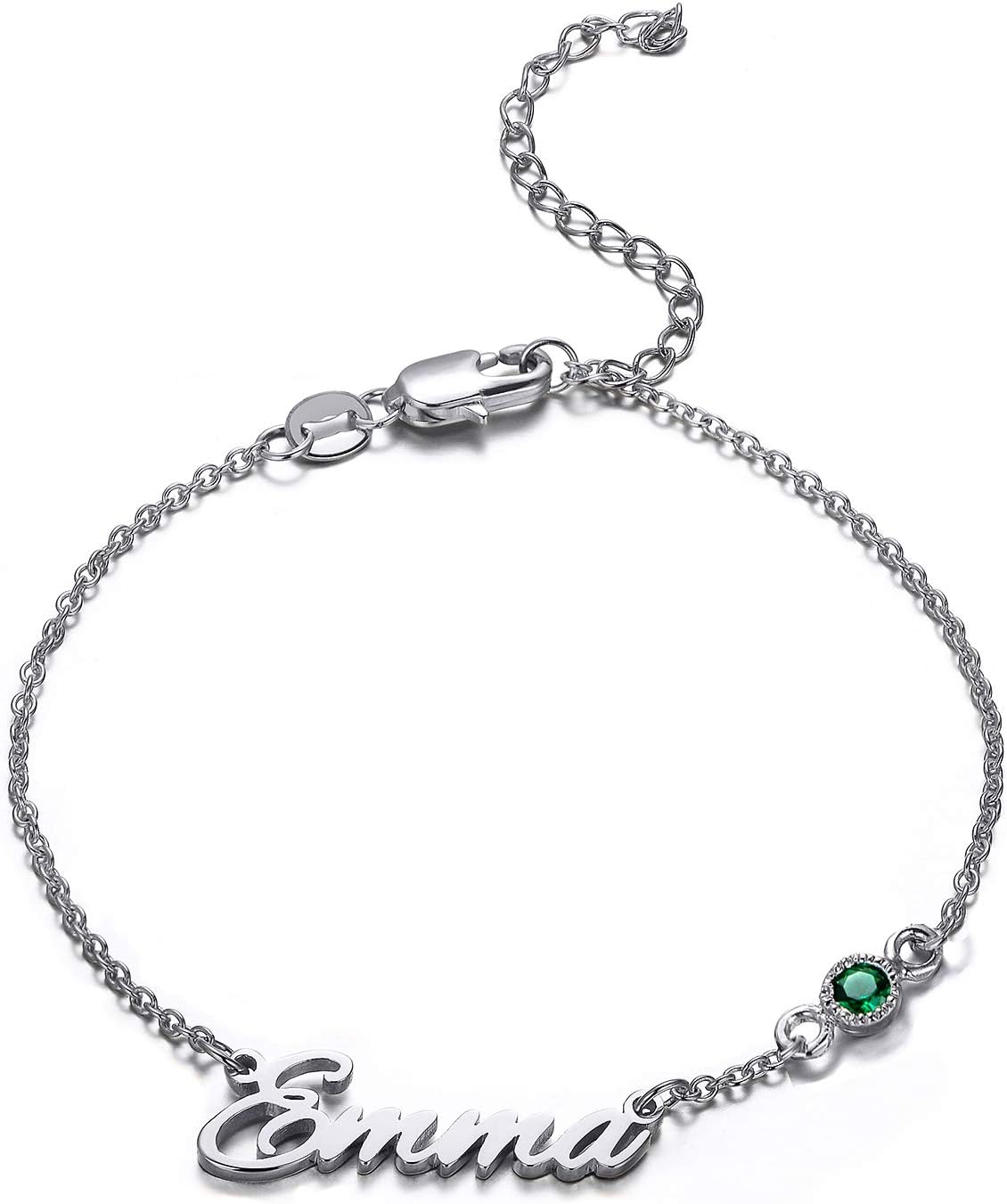 LONAGO Personalized Name Plate Gold Bar Bracelet with Simulated Birthstone Inspirational Gift Handmade Customized Engraved Initial ID Coordinates Charm