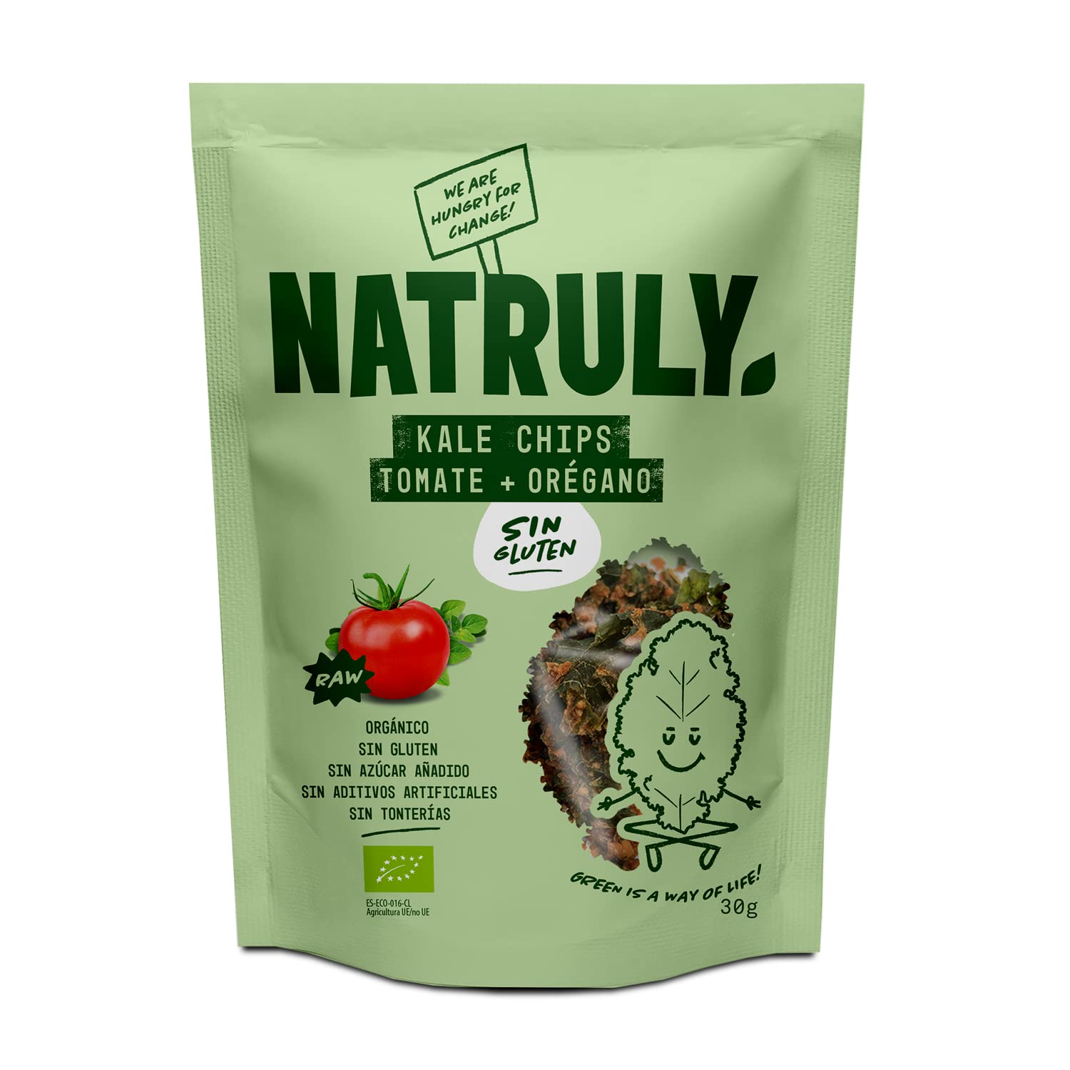 Natruly Kale Chips Sabor Italiano - Snack Saludable Orgánico Cruijiente con Semillas, Sin Gluten -Pack 8x30g