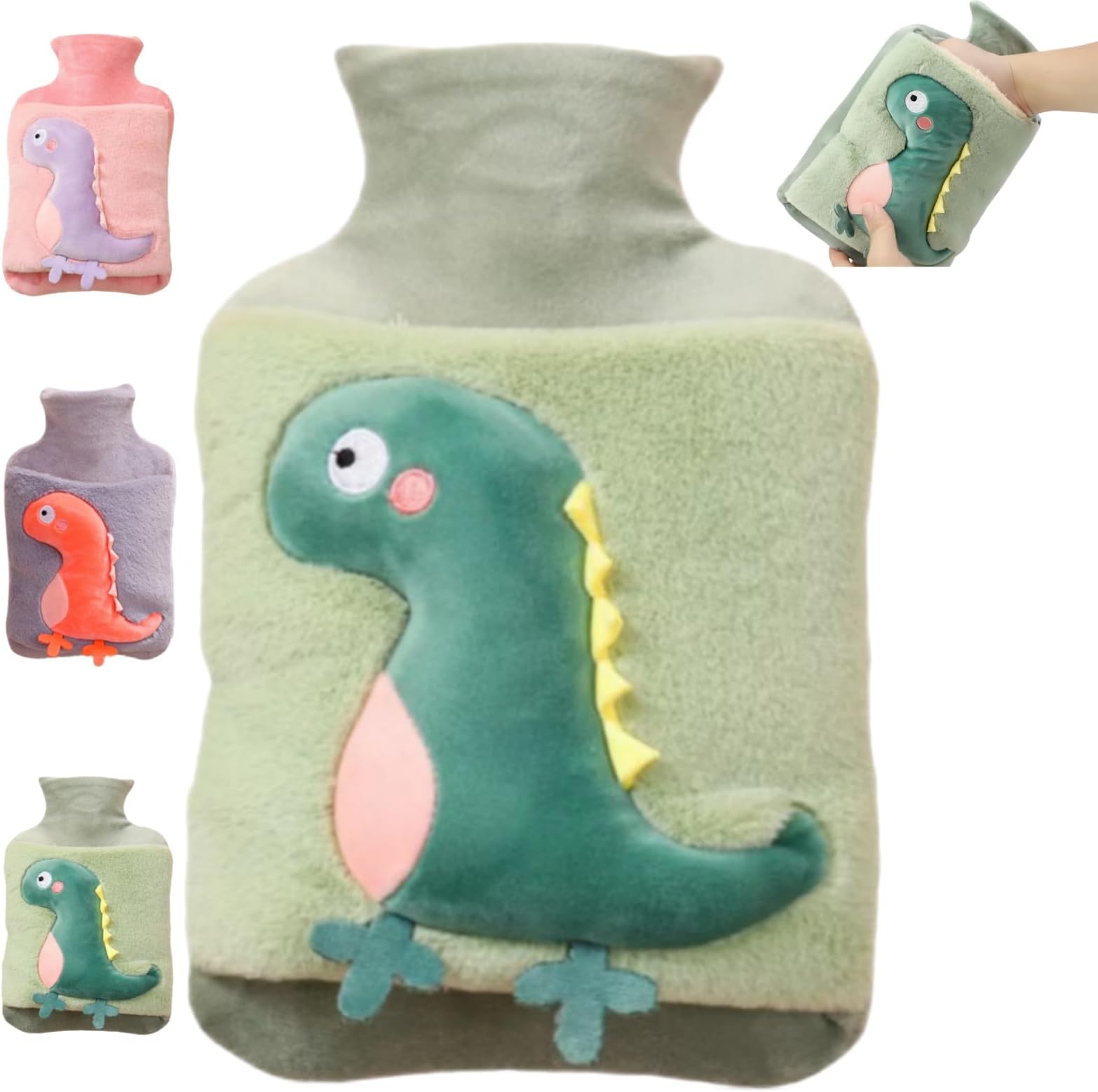 Hot Water Bottle, Children's Christmas Gifts, 2L Large Cute Dinosaur, Thickened Super Furry Fluffy Aldult Kids Hot Water Bottle with Cover, Explosion-Proof and Leak-Proof