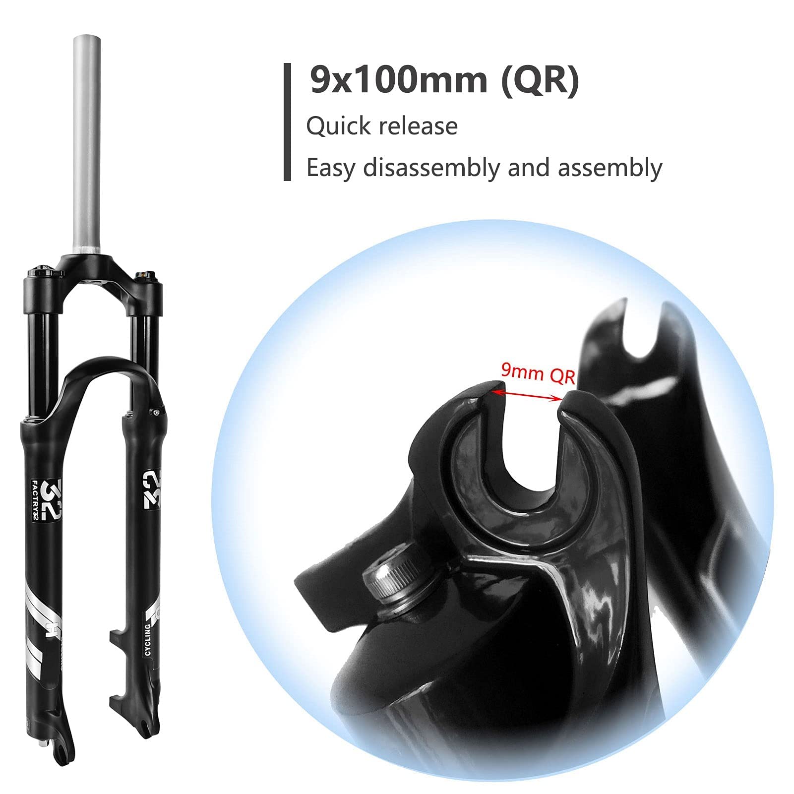 Cvhtroe 26/27.5/29 Pouces Fourche à Suspension VTT Voyage 105mm, Tube Droit 28.6mm QR 9mm Alliage XC Ressort VTT Fourche Avant Frein à Disque