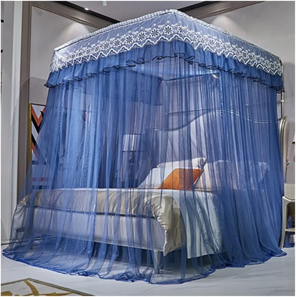 Bed Canopy U-Shaped Retractable Lace Mosquito Net, Household Floor-Standing Bed Canopy with Stand, Easy Installation (Color : A2, Size : 180x200x210cm)