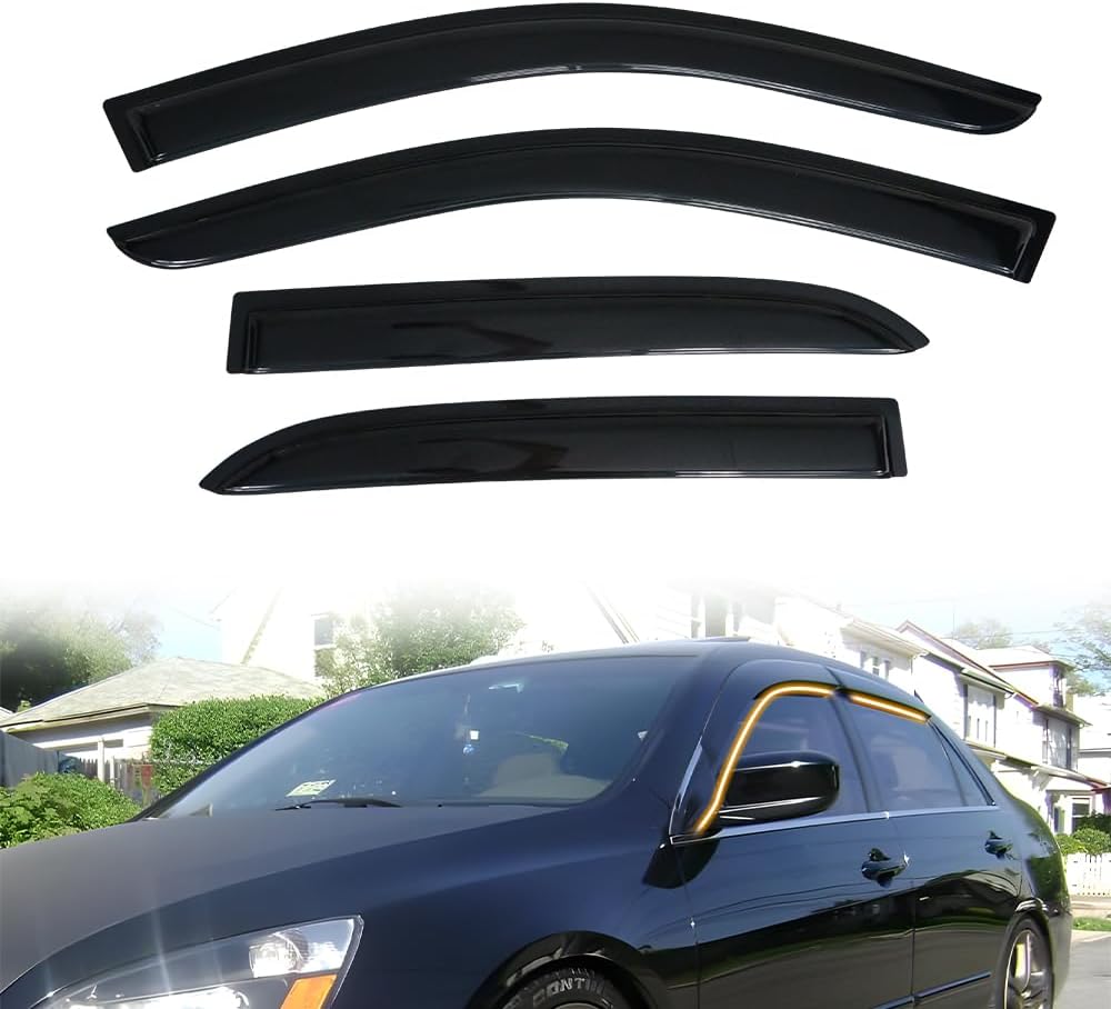 Tape on Window Visor Deflectors, Compatible with 2003-2007 Honda Accord, Acrylic Black Slim Style Window Rain Guards, Sun Wind Side Vent Visor Set, 4 Pieces