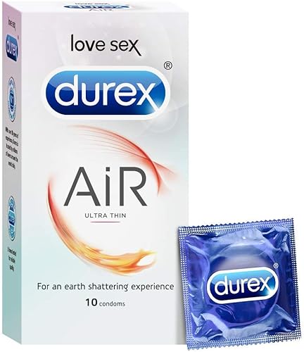 Miniatura 1 de Durex Preservativos Air para hombre, ultra finos para alta sensibilidad, 10 preservativos lubricados y de pared recta, 10 unidades