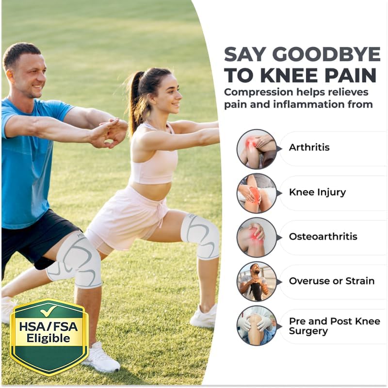 Modvel 2 Pack Knee Brace for Women & Men - Workout Knees Compression Sleeve for Knee Pain Relief Joint Support for ACL, Arthritis, Meniscus Tear Knees Brace for Sports, Rodilleras para Gym Fitness