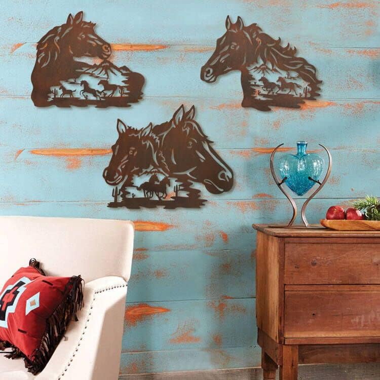 Miniatura 5 de WAIU Trio Wildlife Accent - Estatuas de animales montadas en la pared, colgantes de pared de metal, paredes artísticas de silueta, decoraciones