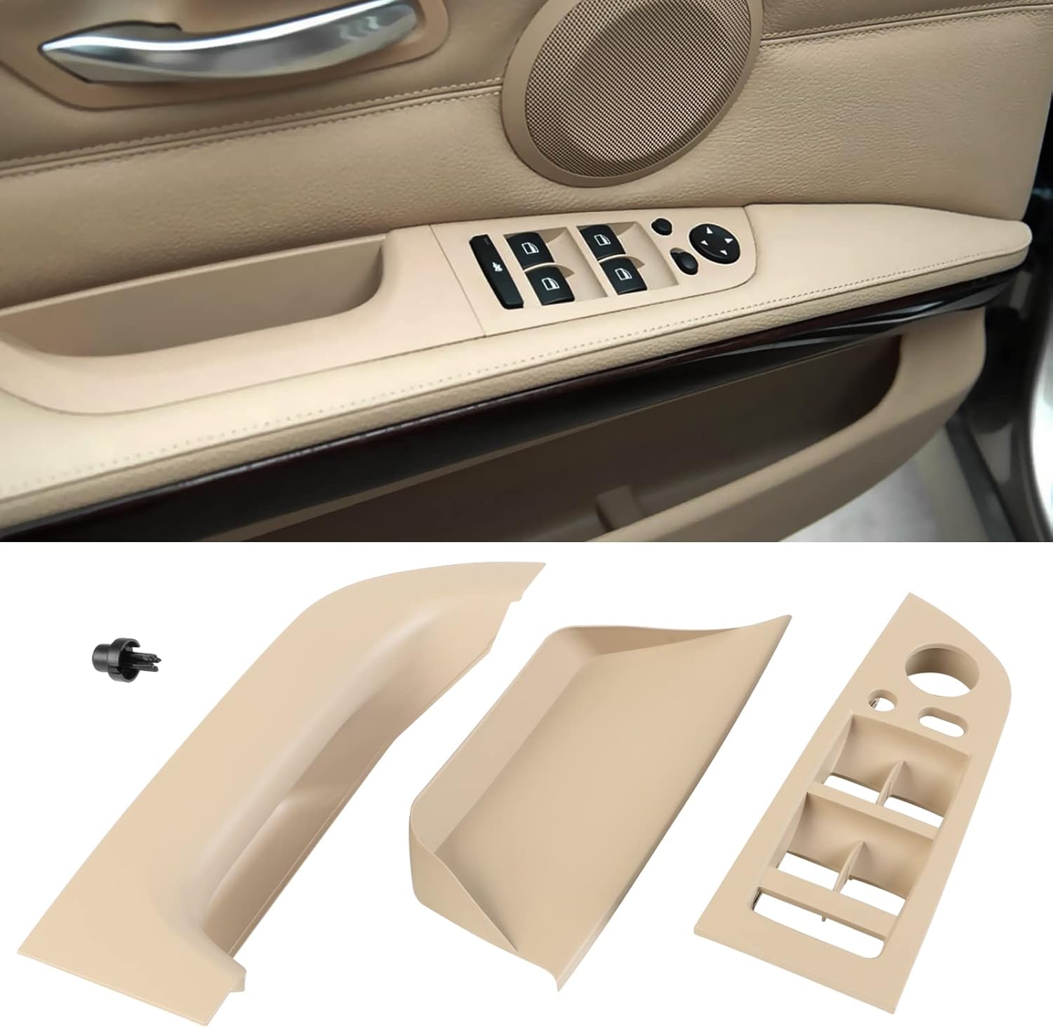 Jaronx Compatible with BMW 3 Series E90/E91 Driver Side Door Handle 2004-2007, Snap-in Door Pull Handle Cover Window Switch Panel for BMW 318i,320i,325i,328i,330i,335i(14.76inch)-Carbon Fiber Pattern