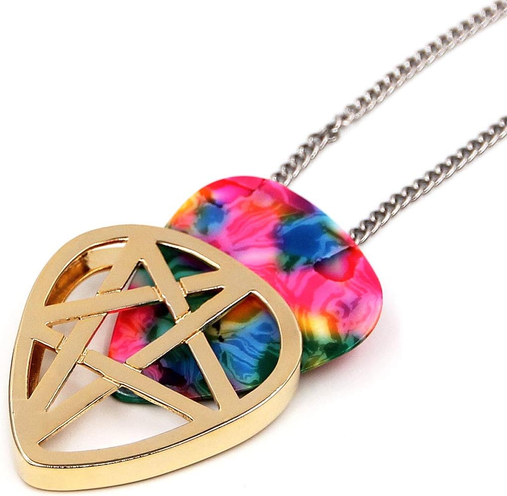 Star Shaped Guitar Pick Holder Necklace for Guitarists/guitar picks keeper storage pendant necklace stainless steel music lovers musicians gifts (Gold)