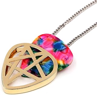 PICKRING Star Shaped Guitar Pick Holder Necklace for Guitarists/guitar picks keeper storage pendant necklace stainless steel music lovers musicians gifts (Gold)