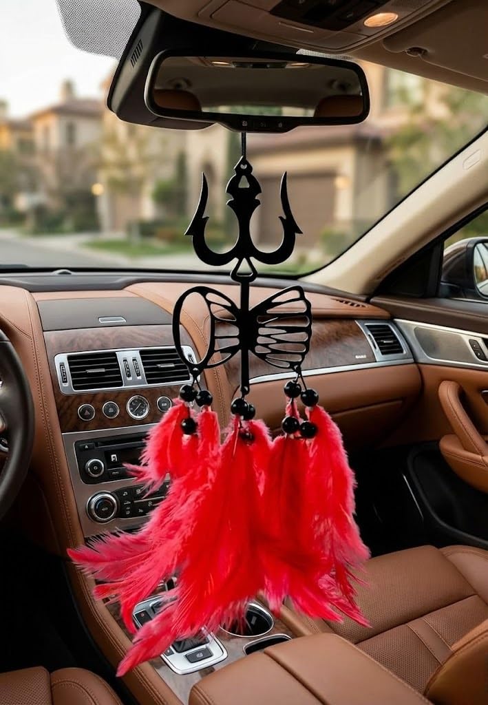 Feelon Trishul Dream Catcher for Car, Spiritual Shiva Car Hanging for Positive Vibes, Unique Car Decoration Items Interior and Stylish Car Hanging Accessories Interior Gift