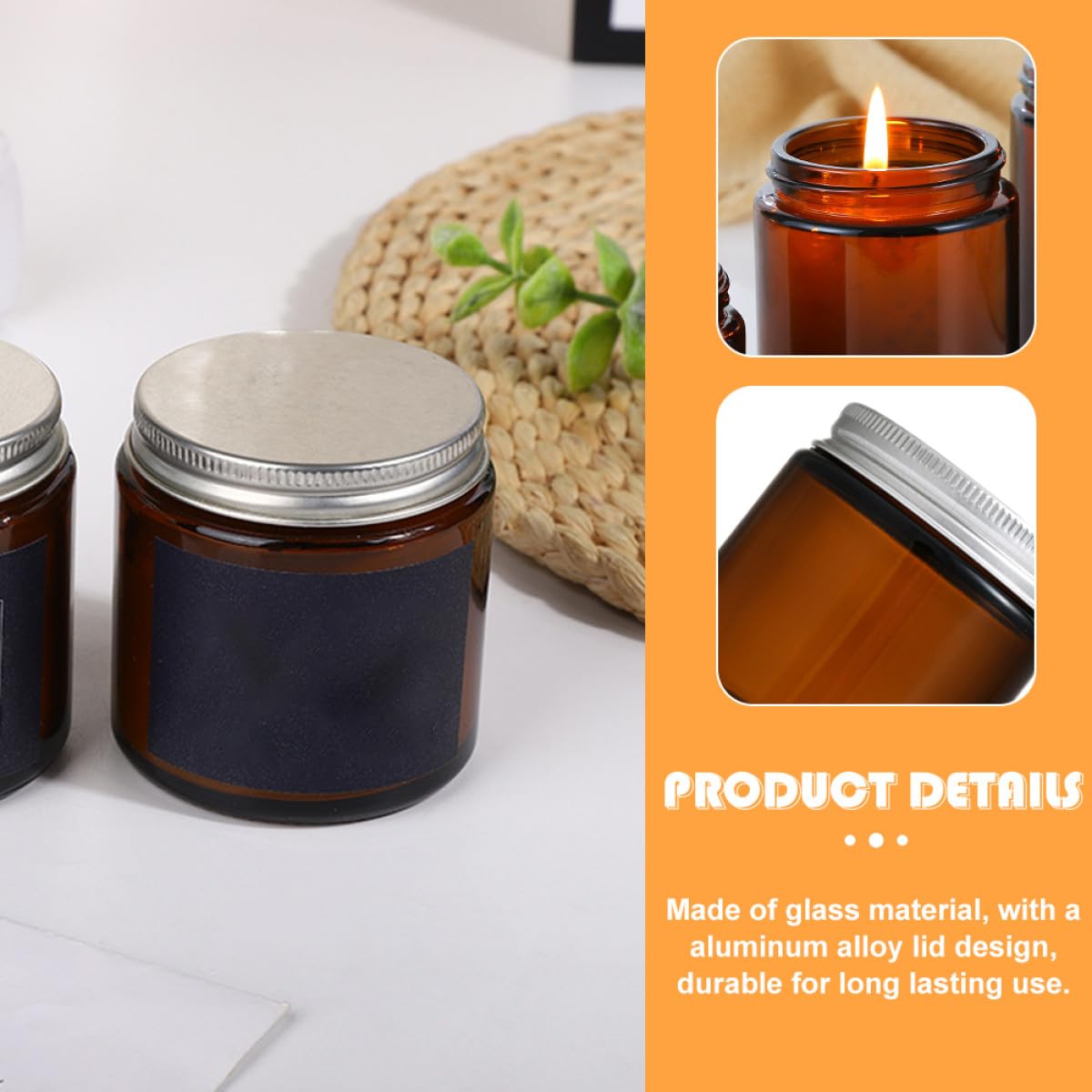 Artibetter Set da 6 Barattoli di Vetro Ambrato per Candele con Coperchio in Alluminio, Contenitori Riempibili da 120g per Candele Fai da Te, Vasetti Profumati per Decorazioni e Bomboniere