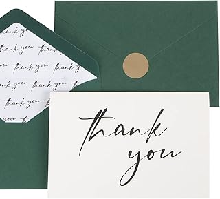 Thank You Cards Bulk 50 With Green Envelopes Chic Liners Assembled,2 Minimalistic Designs Thank You Notes 4x6 Inch, Funeral Thank You Cards,For Wedding, Baby Shower, Small Business