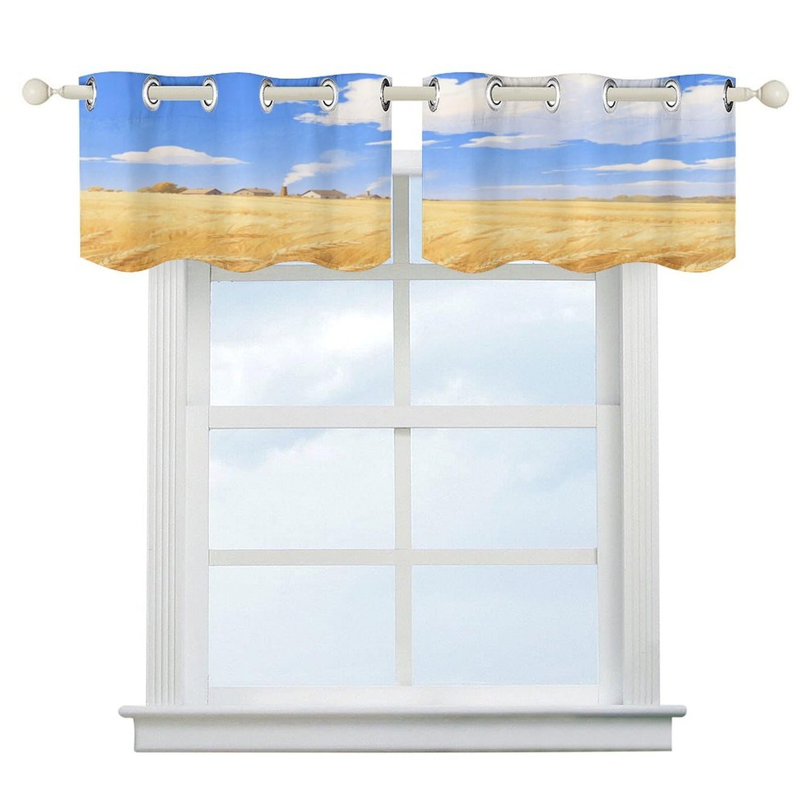 Fekiloot Style Golden Wheat Fields In Autumn Short Curtains Valance Curtain