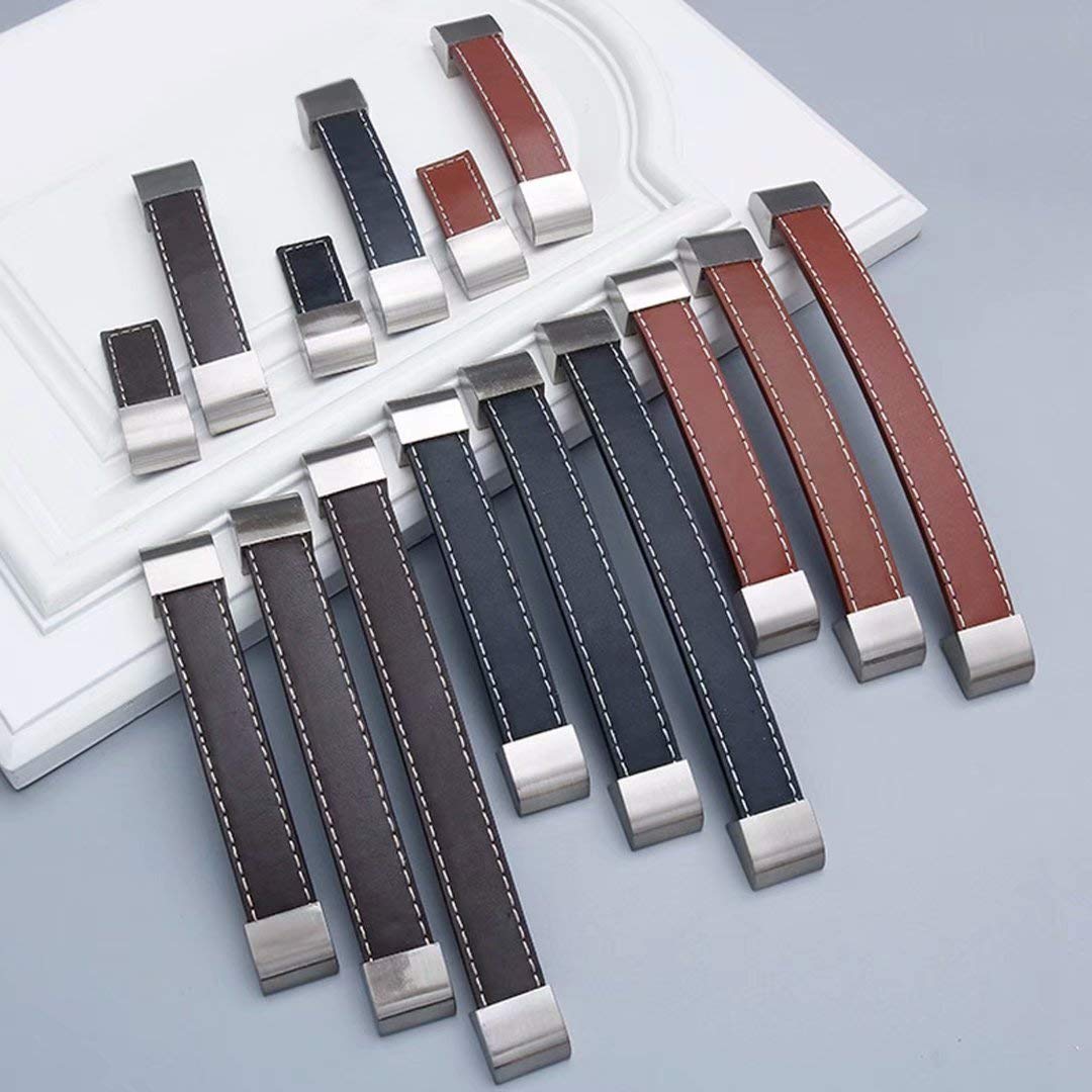 12 Tiradores de Puerta para Armario Armario Cajón Cocina de Cuero Sintético Color Negro.