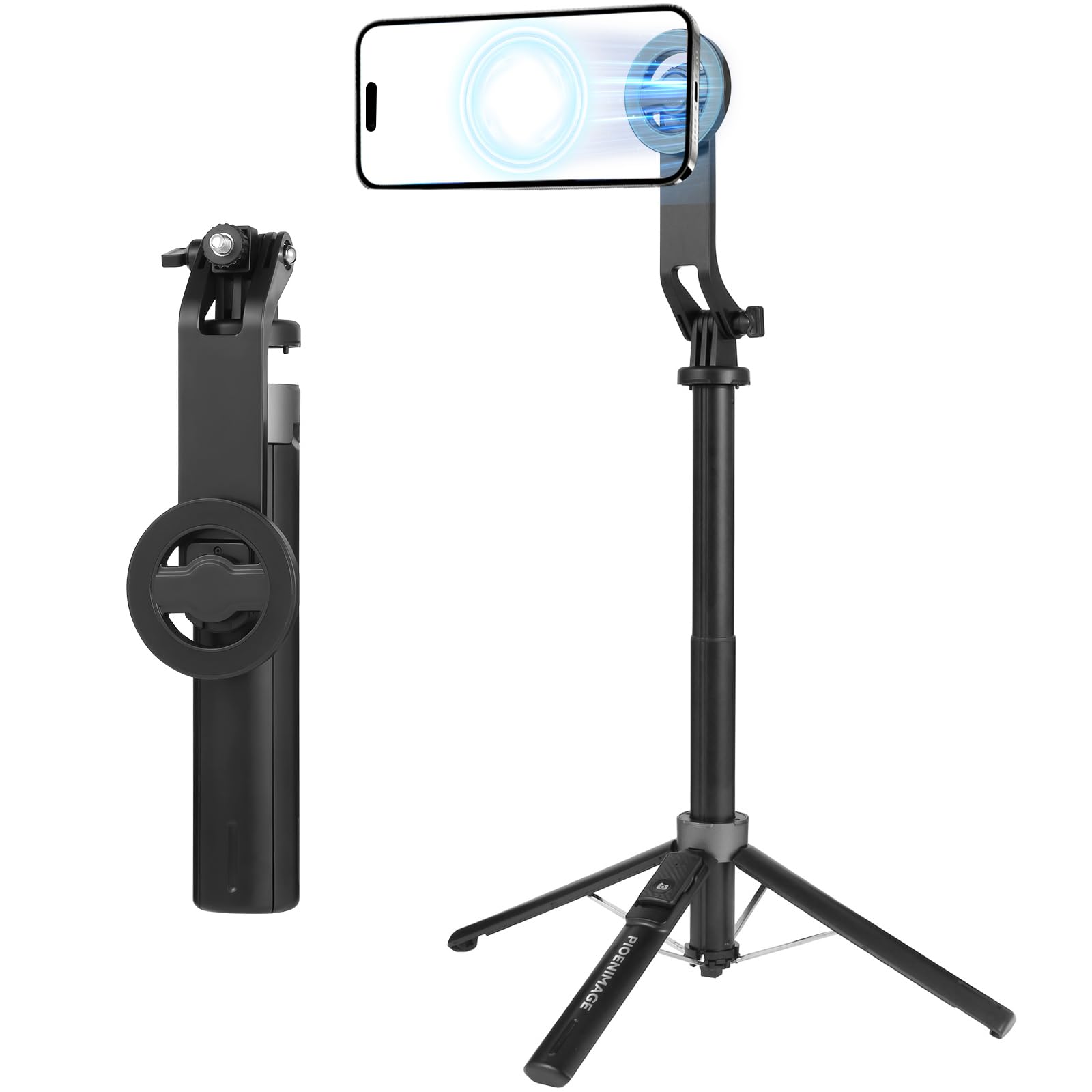PIOENIMAGE 53 Magnetic Selfie Stick Phone Tripod for iPhone Travel Tripod for iPhone Extendable Magnetic Cell Phone Stand