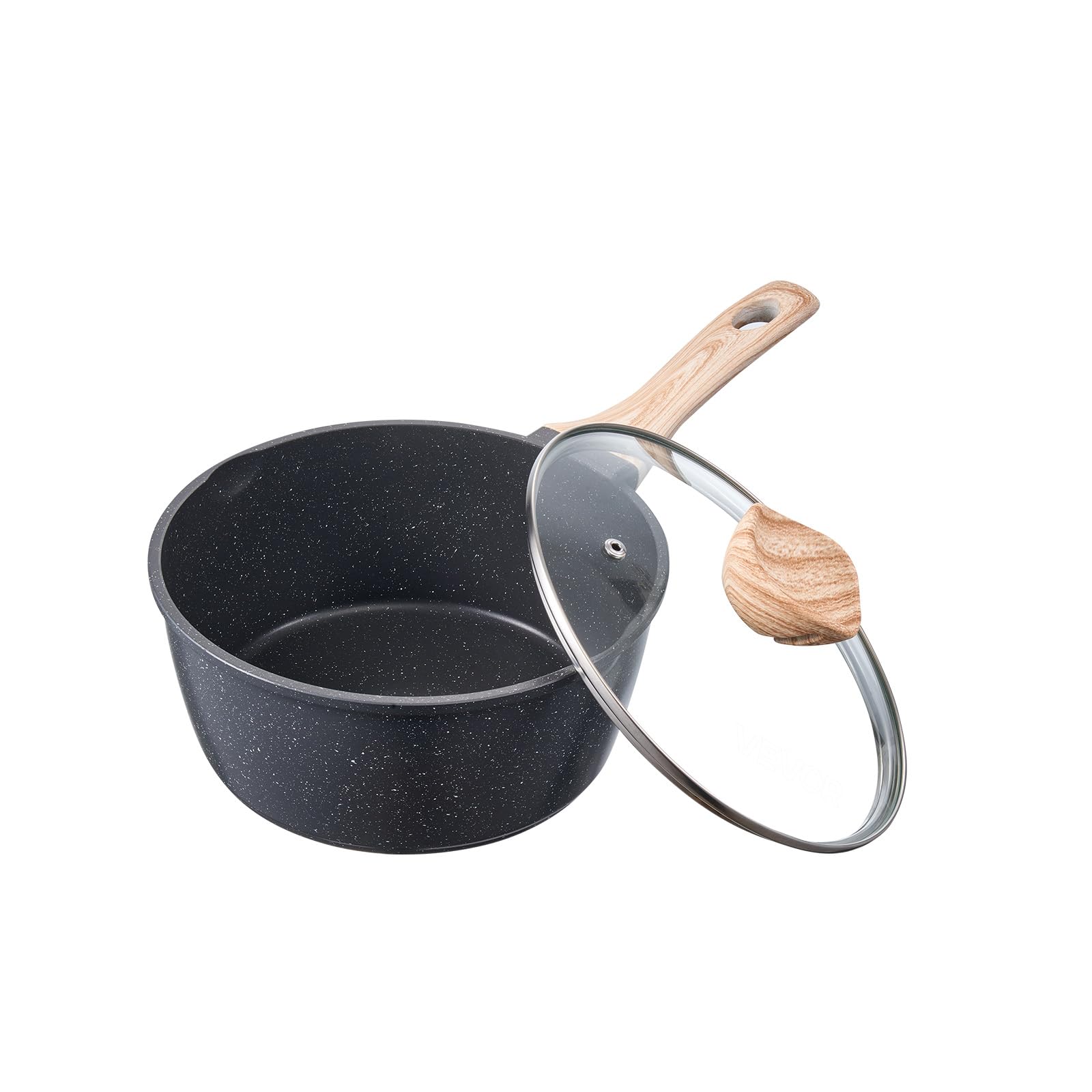 VEVOR Pentola Antiaderente, Grande Capacità 2,37 L con Coperchio in Vetro Temperato, Pentola per Zuppa e Verdure con Manico Rimovibile, per Latte e Verdure in Lega di Alluminio, Nera