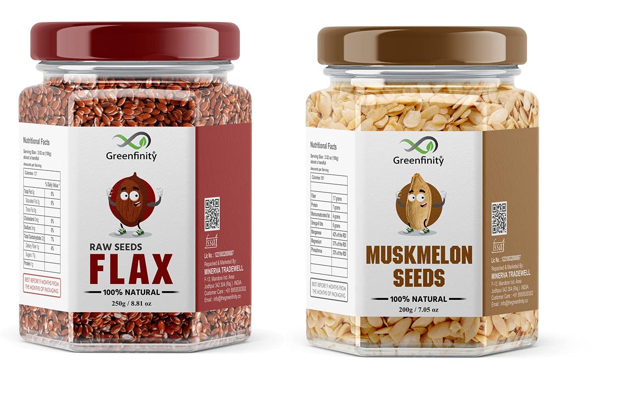 GreenFinity Flax Seeds | Alsi Beej 250g, Alsi Seed for Hair Growth + Muskmelon Seeds | Kharbooj Magaz, Kharbhuja Beej - 200gm (450gm Pack of 2) (B09G9PJ4JW) Amazon Price History, Amazon Price Tracker