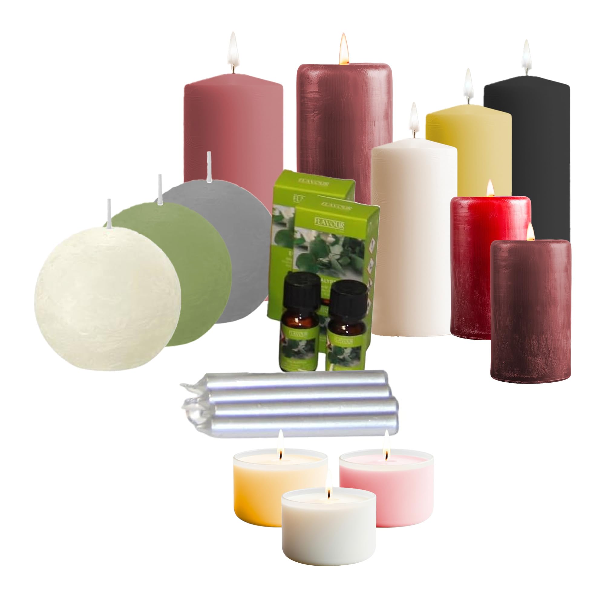 Kerzenset Mischpaket aus Kerzen Wachskerzen Stumpenkerze Kugelkerzen Baumkerzen Teelichter Öl Winterdeko Mix Duftkerzen für Feste Weihnachten Partys Hochzeit 9 kg
