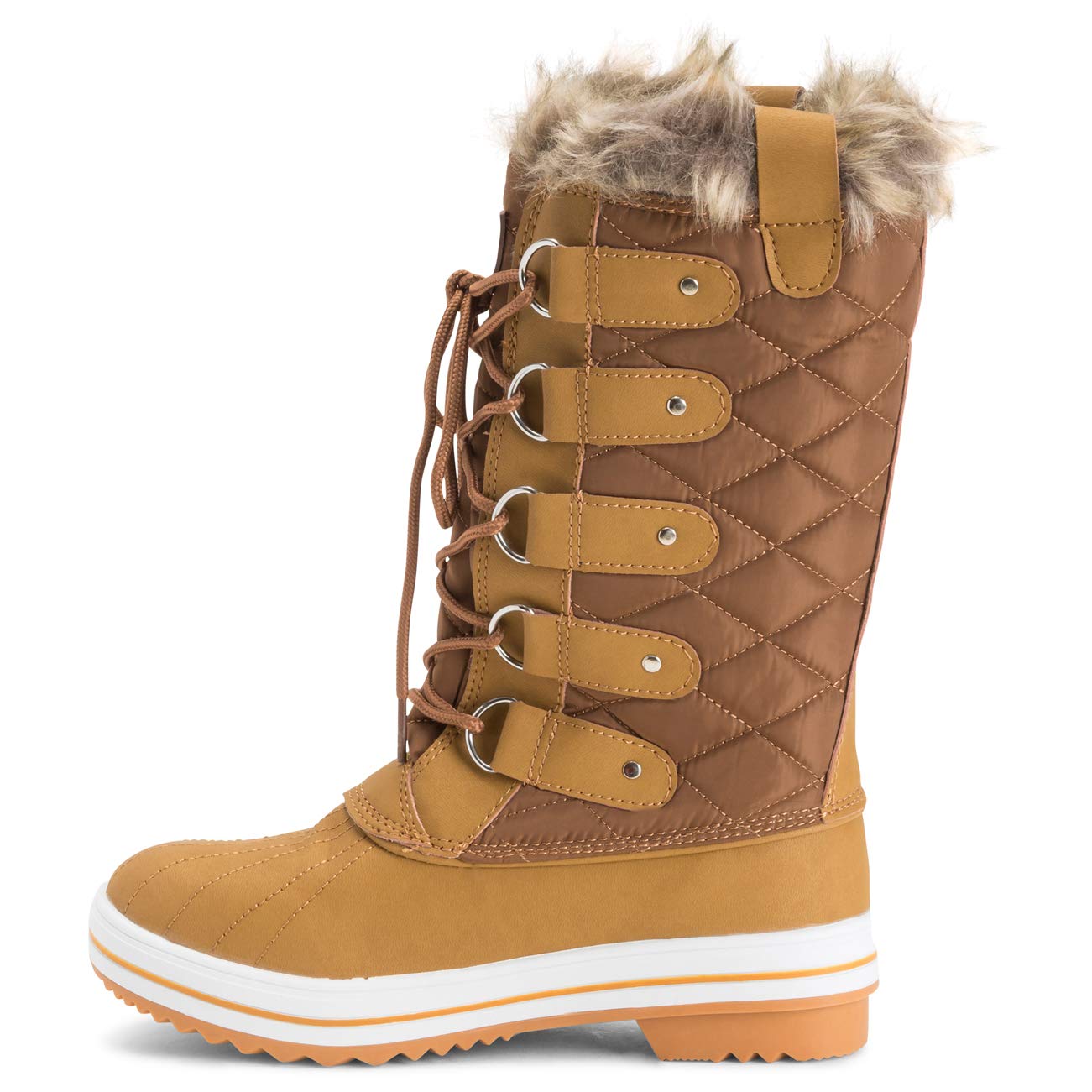 Polar Womens Snow Boot Nylon Tall Winter Snow Waterproof Warm Rain Boot - Tan/Tan - 5 - ZZCD0028