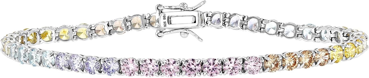JTVMulti-Colored Gem Tennis Bracelet for Women - 17.5 Carat Cubic Zirconia - Rhodium-Plated Sterling Silver - Sparkling Faux Diamond Wedding & Gift Jewelry