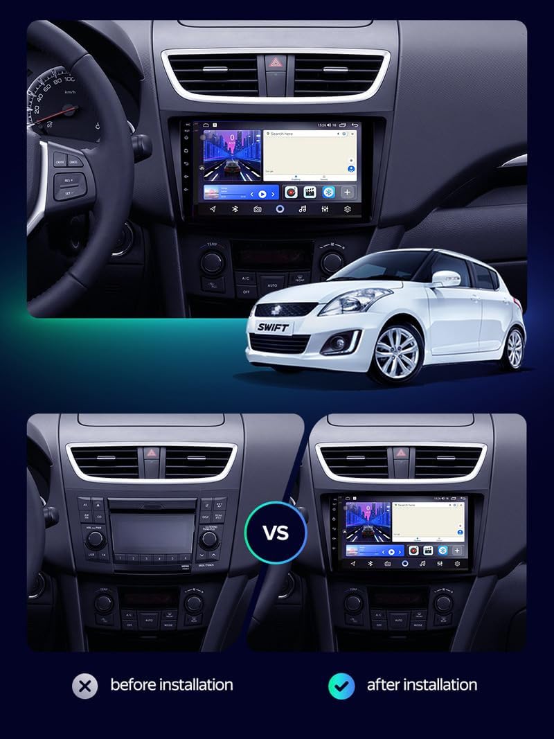 Dla Suzuki Swift 2004-2010, Android 11 9-calowe radio samochodowe, nawigacja GPS, obsługa Bluetooth, 4G, WiFi, łącze lustrzane, radio samochodowe w desce rozdzielczej, odtwarzacz multimedialny wideo