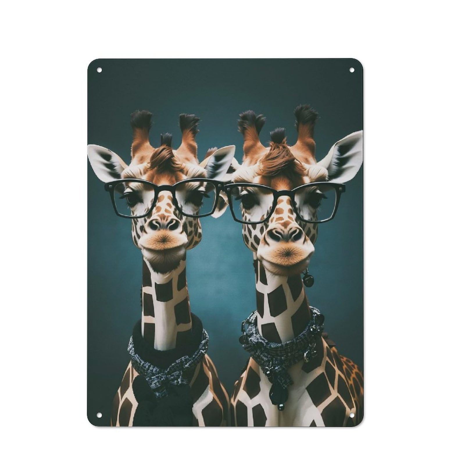 Junmoney Cute Twin Giraffes Vintage Cafe Metal Sign 40X30cm Featuring Bistro Wall Plaque For Cafe, Bistro, Bakery Or Restaurant
