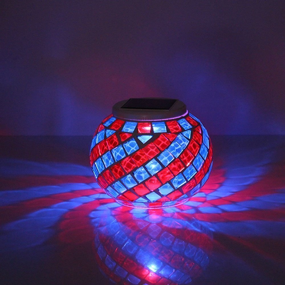 Lampada Solare Cristallo Mosaico Con LED RGB | Luce Notturna Da Tavolo Per Giardino, Balcone, Feste, Impermeabile (Giallo E Blu)