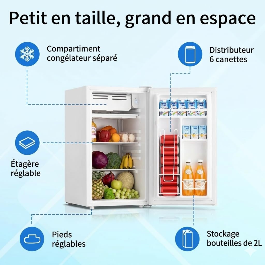 DollarDash 90.8L Mini-réfrigérateur avec congélateur, Petit réfrigérateur à porte individuelle, réfrigérateur dortoir avec 7 thermostats réglables, Économie d'énergie, silencieux, Blanc - 3