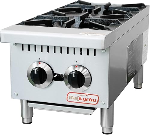 Estufa de gas comercial de 2 quemadores Cocina de encimera de 50,000 BTU, equipo de cocina de acero inoxidable para restaurantes, cocinas,