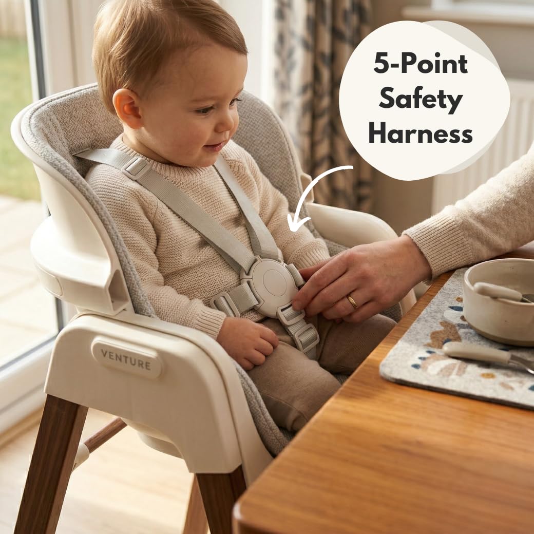 Venture Neyo 2-in-1 Foldable High Chair for Baby and Toddler, Convertible Baby Highchair with Wood Effect Legs, Removable Tray & Cushion, 5 Point Harness, Compact Folding (Beige) — view 7