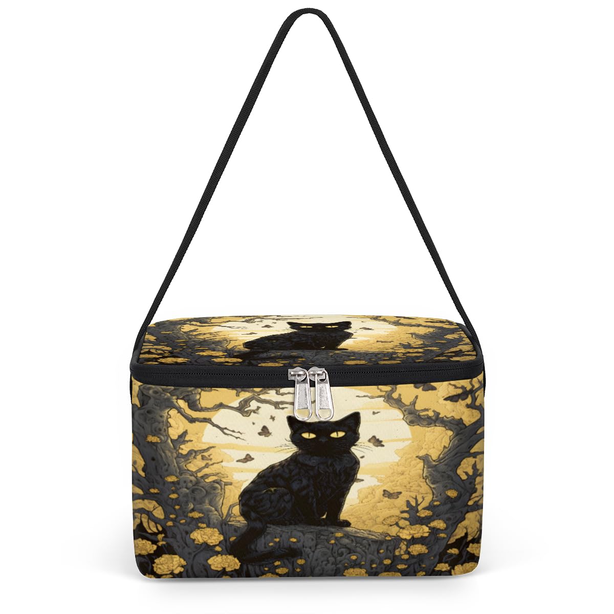 GzLeyigou Black Cat Lunch Bags for Women Men 9 Cans, Hot & Cold Food Delivery Bag Insulated Grocery Bag Insulated Lunch Box Halloween Cooler Bag for Office Work Picnic Beach