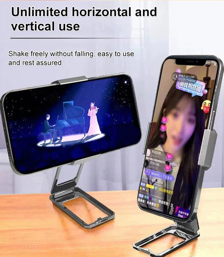 Supporto Pieghevole 360° Per Telefono Con Clip Posteriore, Base Stabilizzante In Metallo, Compatibile Con Tutti Gli Smartphone, Nero