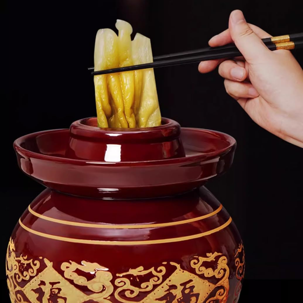 Ceramiczny słoik na ogórki z pokrywkami, duży tradycyjny chiński porcelanowy słoik na ogórki, ceramiczny garnek do fermentacji z pokrywką z uszczelką wodną, czerwony garnek do kis(Czerwony-8L